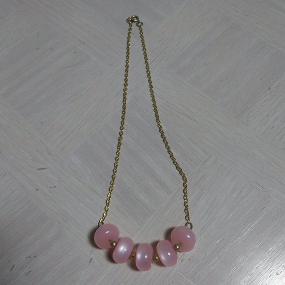 Gold Tone Chain with Pink Beads Necklace - Picture 4 of 7